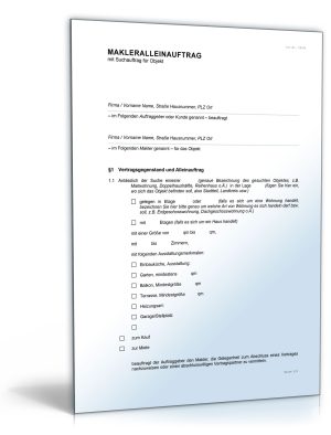 Makleralleinauftrag mit Suchauftrag für Objekt