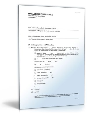 Makleralleinauftrag (qualifiziert) mit Suchauftrag für Objekt